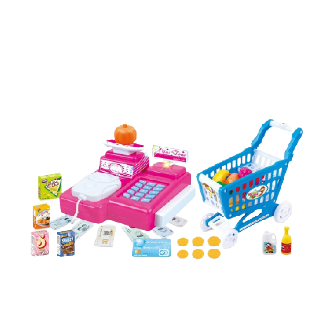CASH REGISTER AND SHOPPING CART