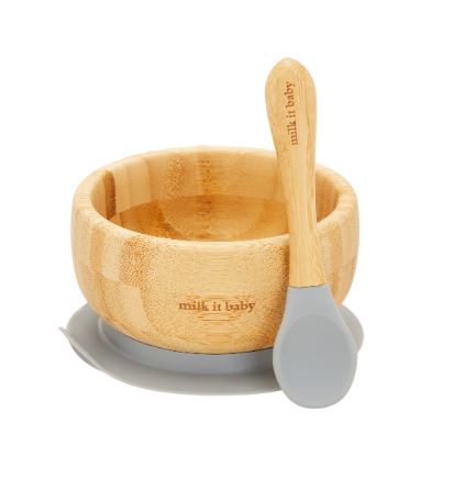 MIB BAMBOO SUCTION BOWL & SPOON SET BERRY BLUE