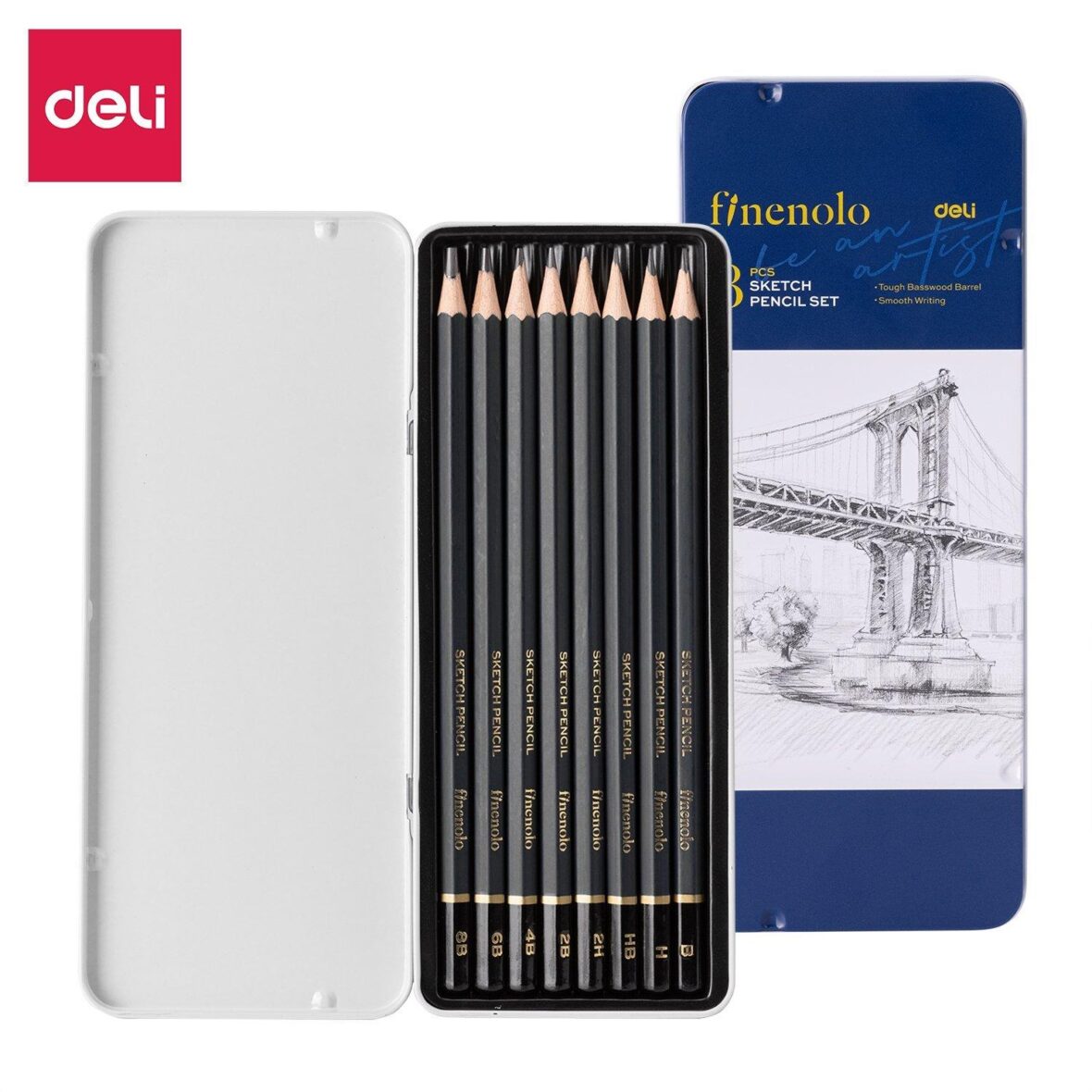 deli-SKETCHING PENCILS 8 PCS TIN SET